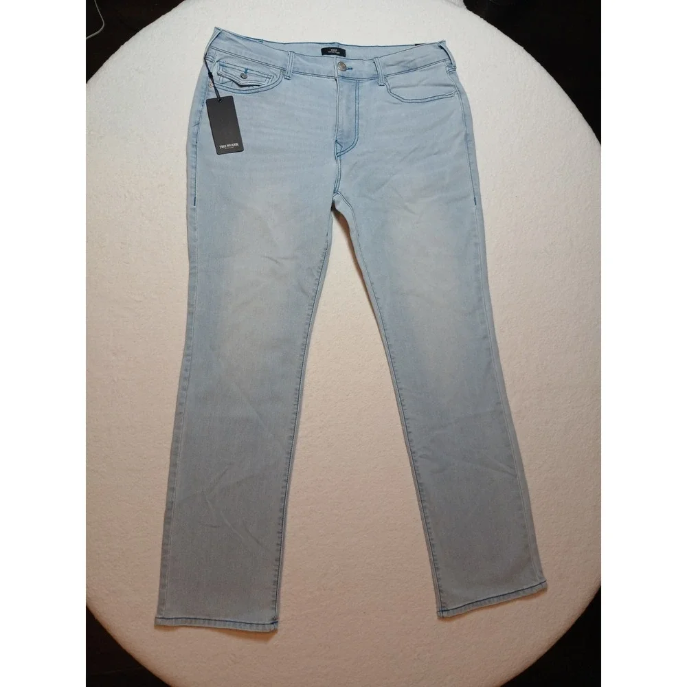NWT True Religion Ricky SN Flap Straight Jeans Men's 36x34 Light Endless Wash
